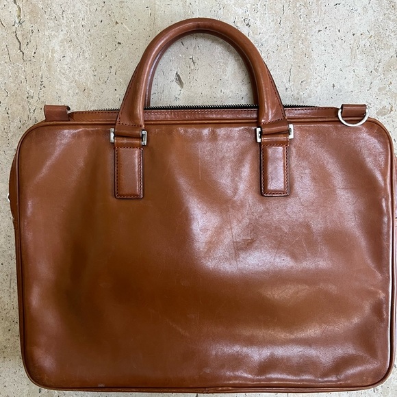 JACK SPADE Tan Solid Leather Briefcase Bag - Picture 3 of 9